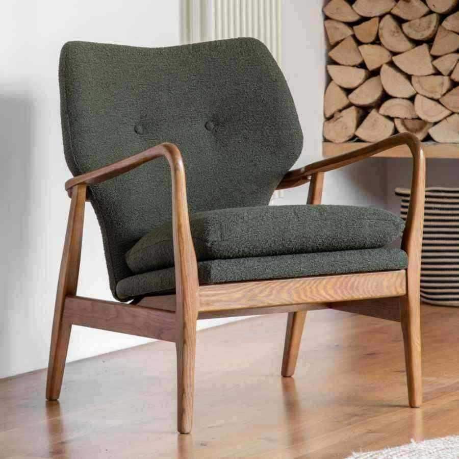 Albert Green Fabric and Ash Wood Armchair - The Farthing