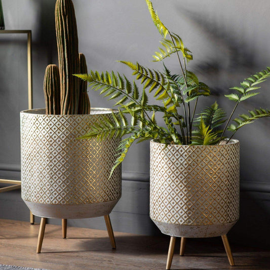 Amara Distressed Gold Metal Planter Set of 2 - The Farthing