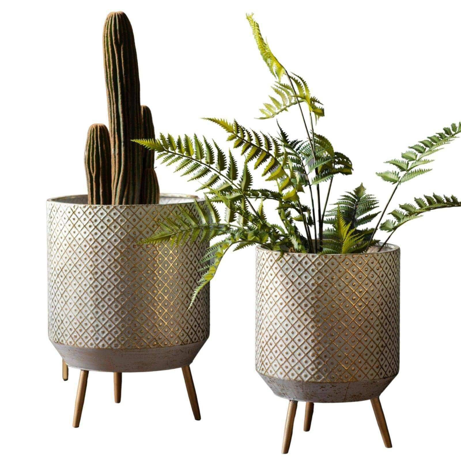 Amara Distressed Gold Metal Planter Set of 2 - The Farthing