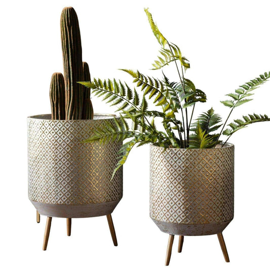 Amara Distressed Gold Metal Planter Set of 2 - The Farthing