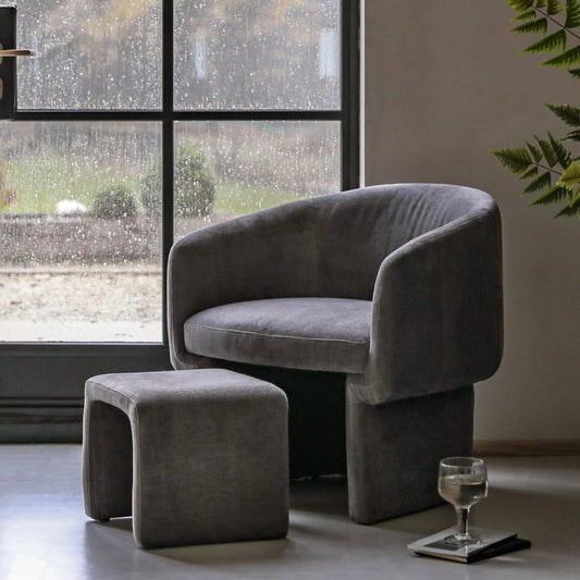 Anthracite Fabric Curved Armchair - The Farthing