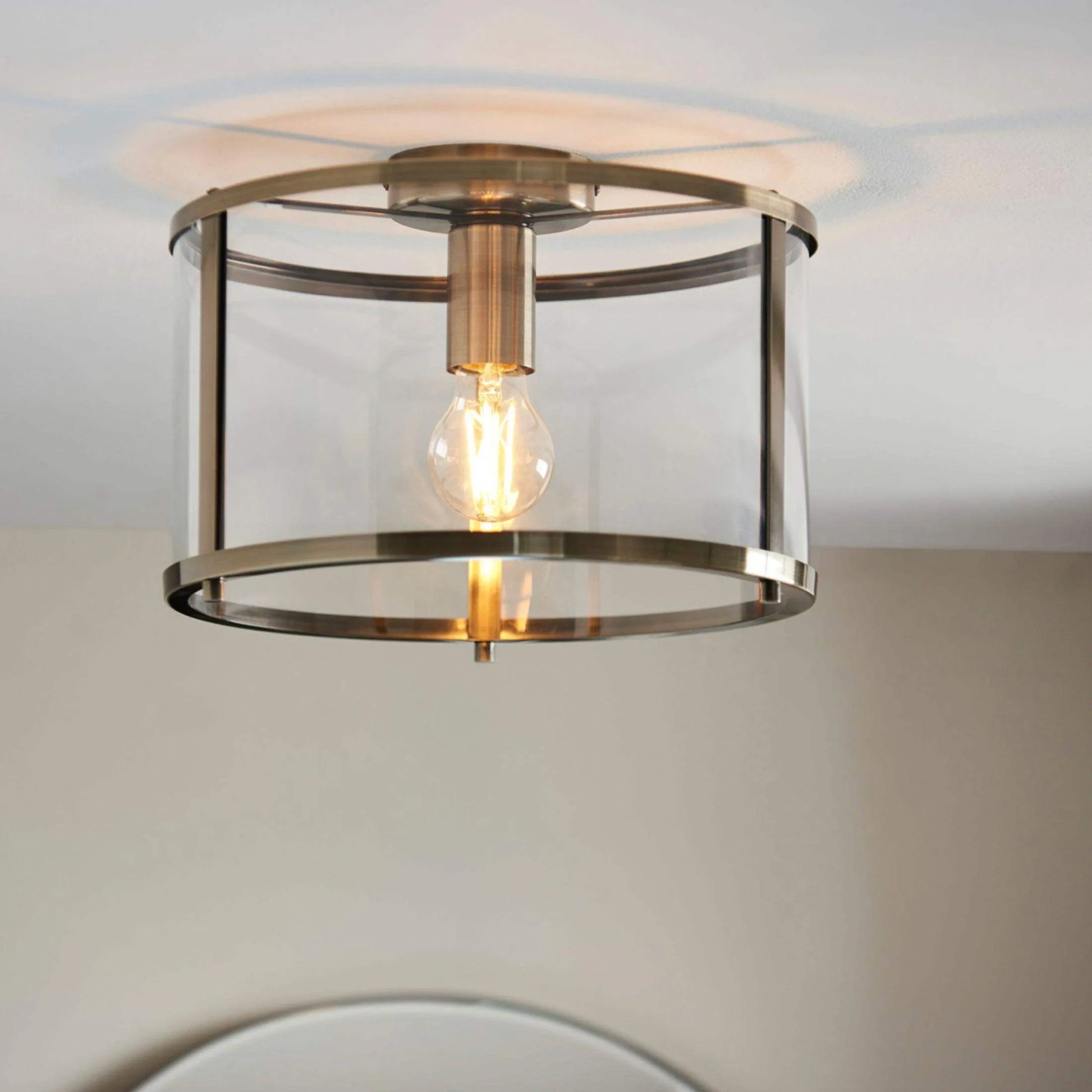 Antique Brass and Glass Ceiling Light - The Farthing