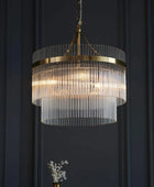 Antique Brass & Glass Rod Pendant Chandelier - The Farthing