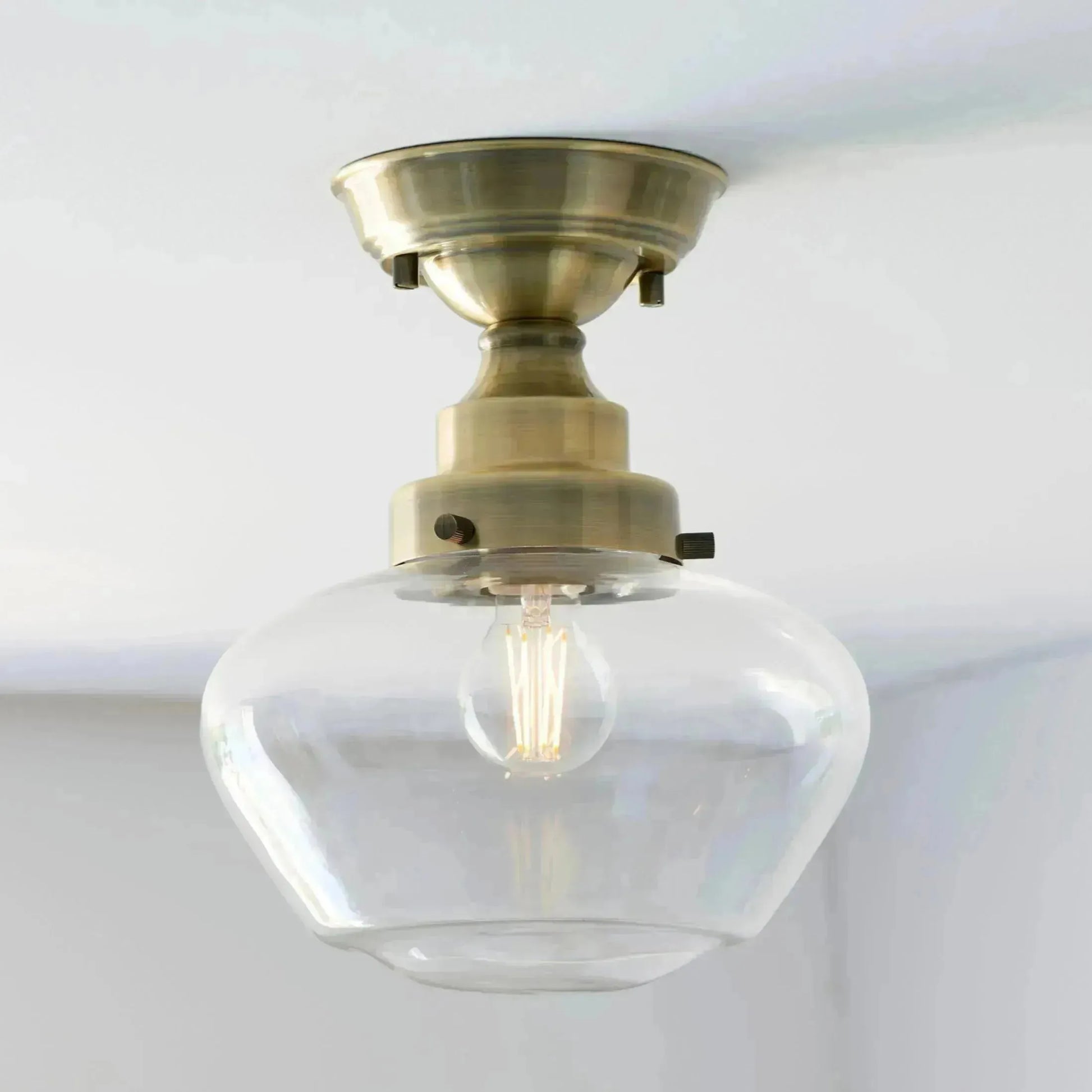 Antique Brass and Glass School House Ceiling Light - The Farthing