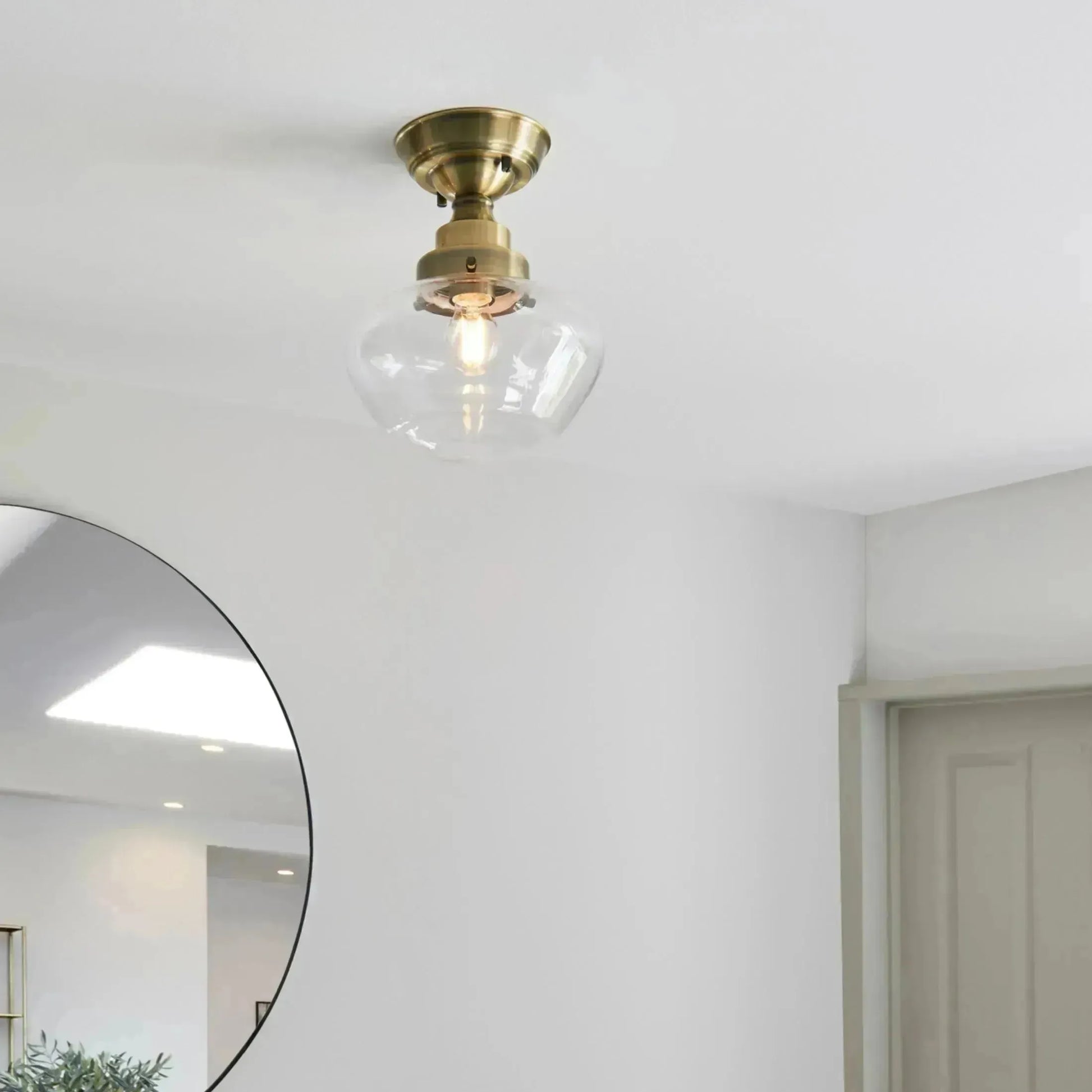 Antique Brass and Glass School House Ceiling Light - The Farthing