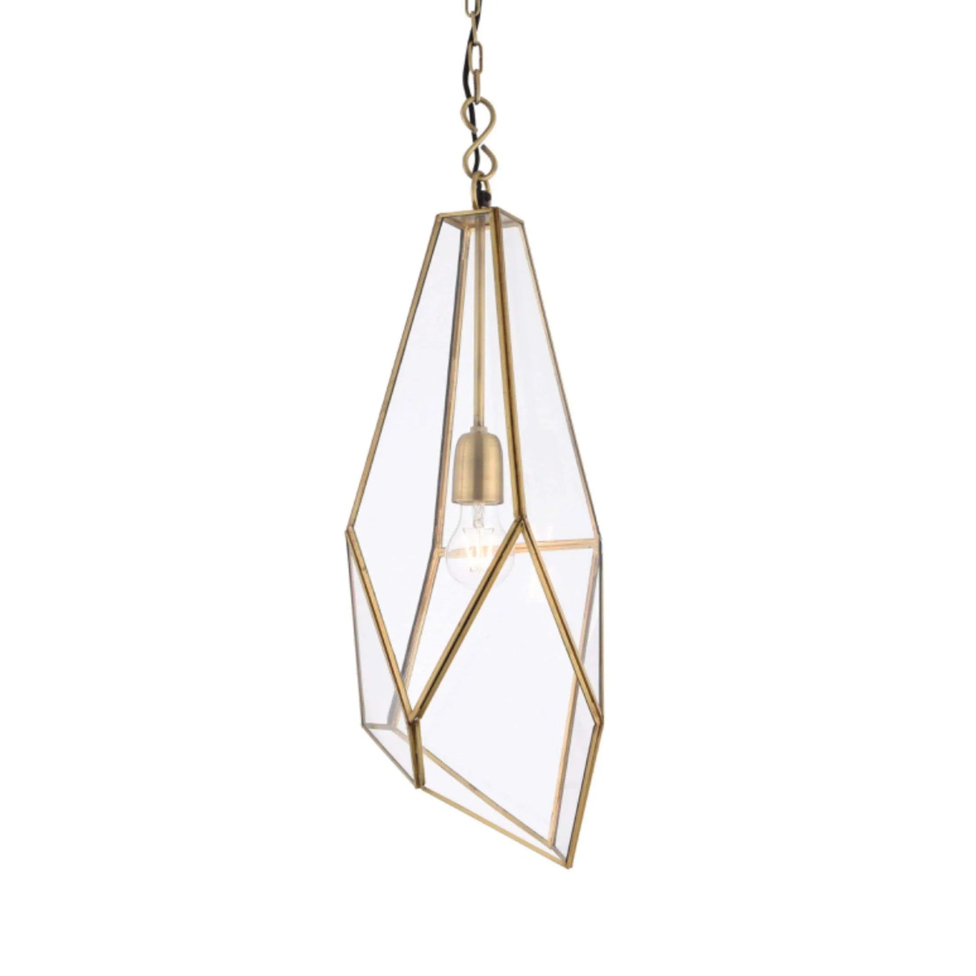 Antique Brass Angular Glass Panels Pendant Light - The Farthing