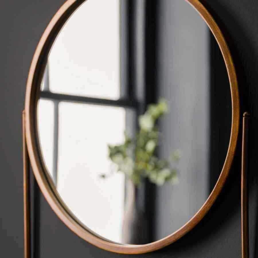 Antique Bronze Round Industrial Mirror with Shelf - The Farthing