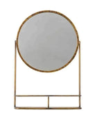 Antique Bronze Round Industrial Mirror with Shelf - The Farthing