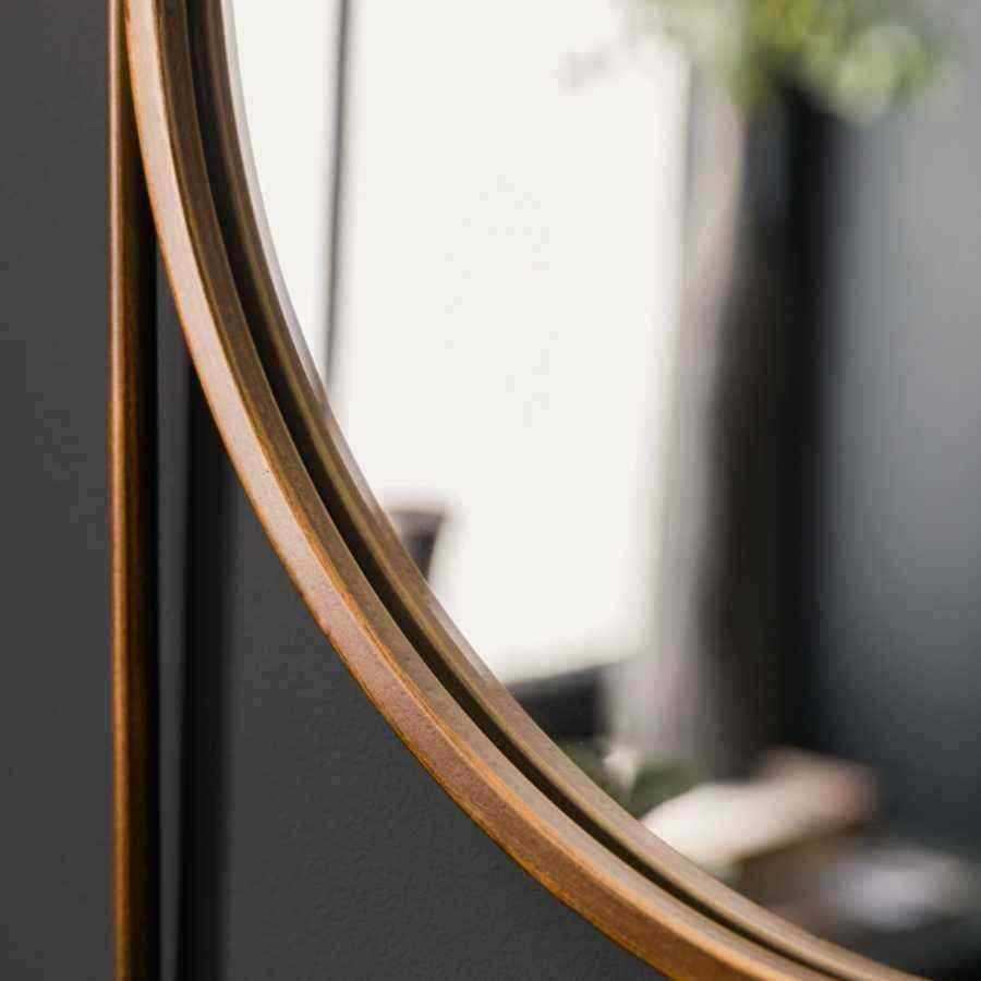 Antique Bronze Round Industrial Mirror with Shelf - The Farthing