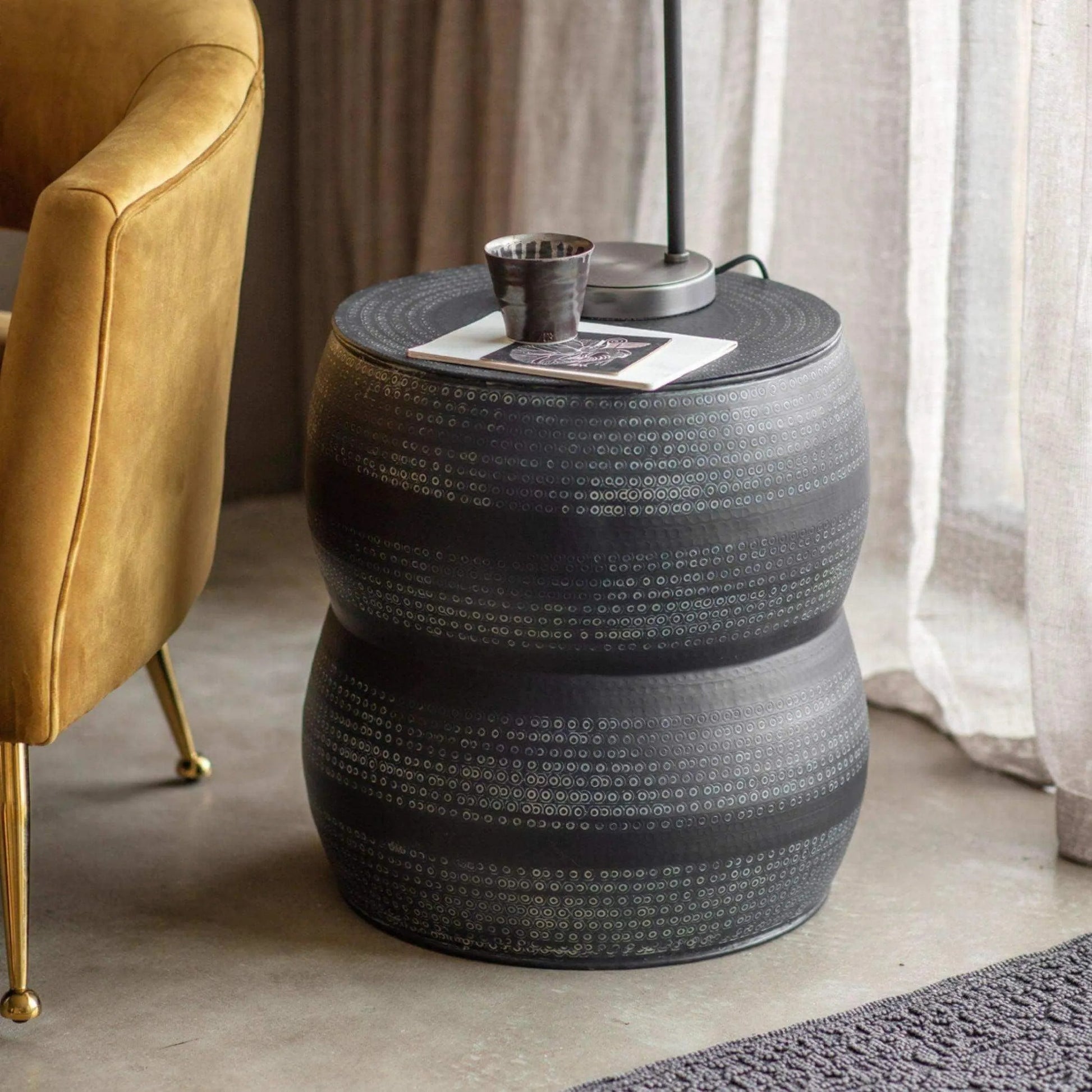 Antique Charcoal Hammered Metal Round Side Table - The Farthing