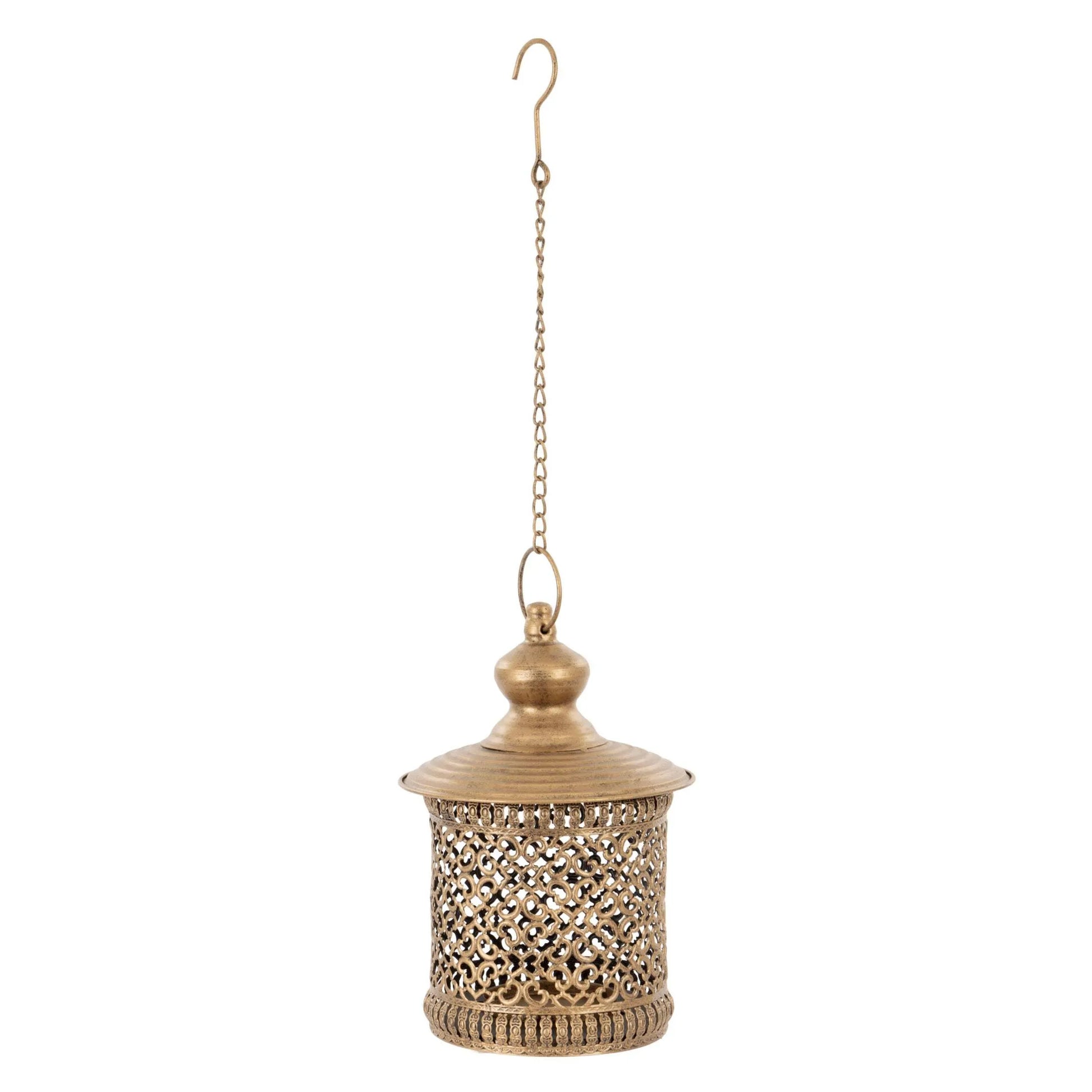 Antique Gold Hanging Filigree Metal Lantern - The Farthing