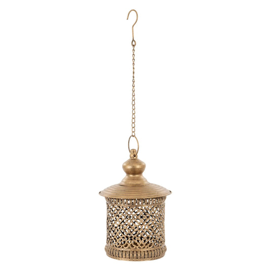 Antique Gold Hanging Filigree Metal Lantern - The Farthing