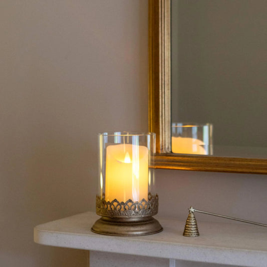 Antique Gold Metal & Glass Lantern - The Farthing