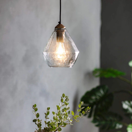 Antique Gold Metal & Mottled Glass Pendant Light - The Farthing