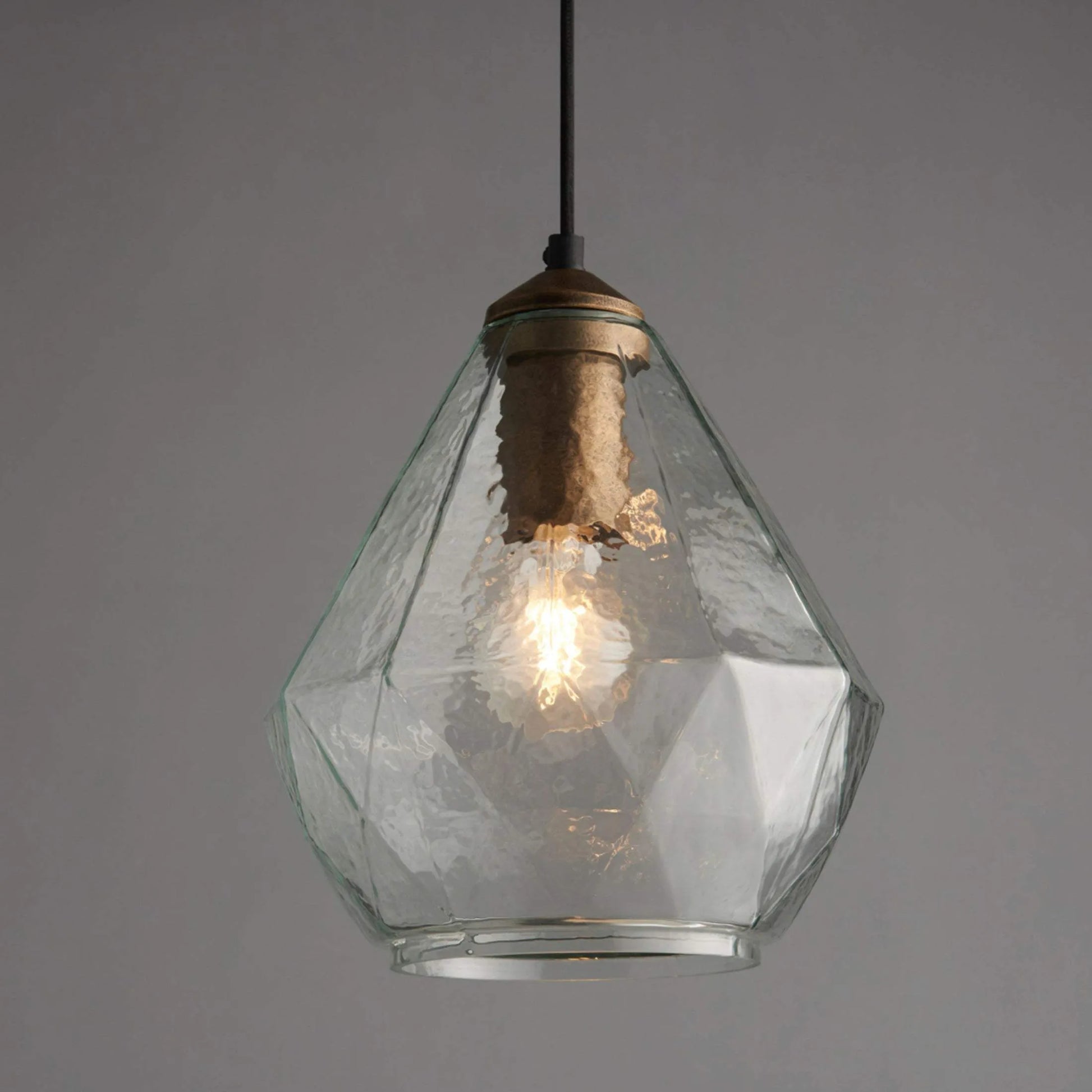 Antique Gold Metal & Mottled Glass Pendant Light - The Farthing