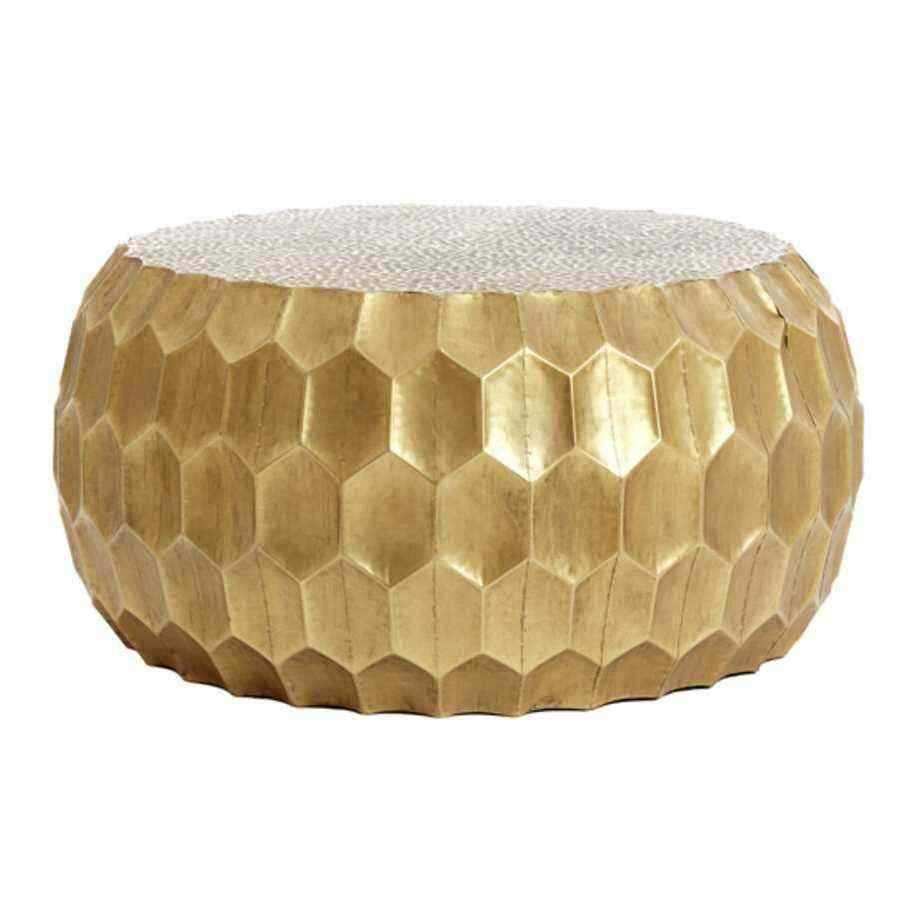 Antique Gold Metal Round Honeycomb Coffee Table - The Farthing
