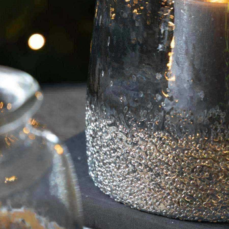 Antique Silver Textured Glass Candle Holder - choice of size - The Farthing