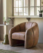 Antique Tan Leather Tub Chair - The Farthing