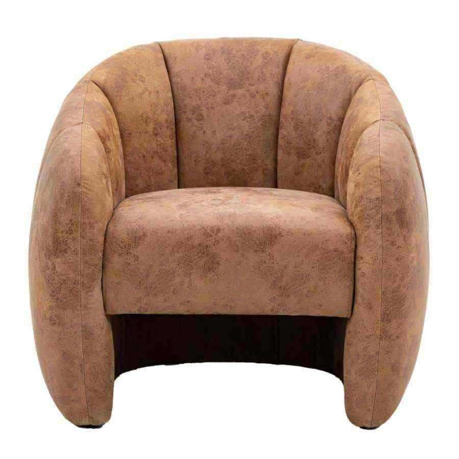 Antique Tan Leather Tub Chair - The Farthing