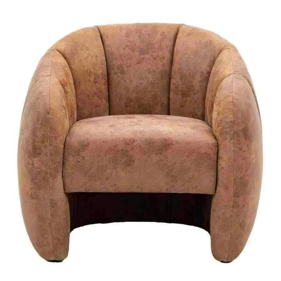 Antique Tan Leather Tub Chair - The Farthing