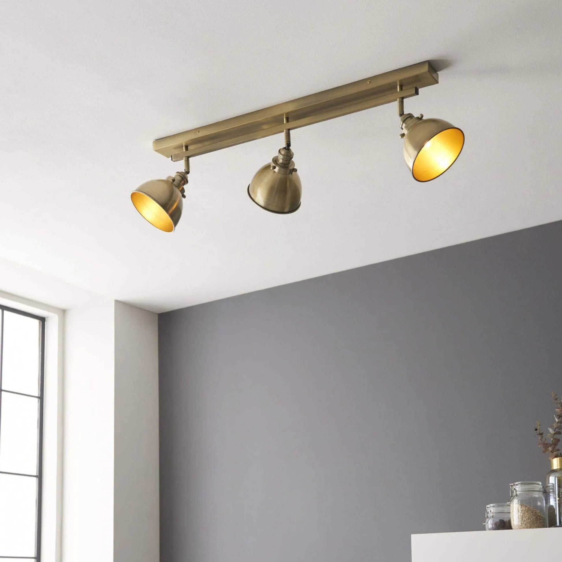 Antiqued Brass 3 Bar Ceiling Light - The Farthing