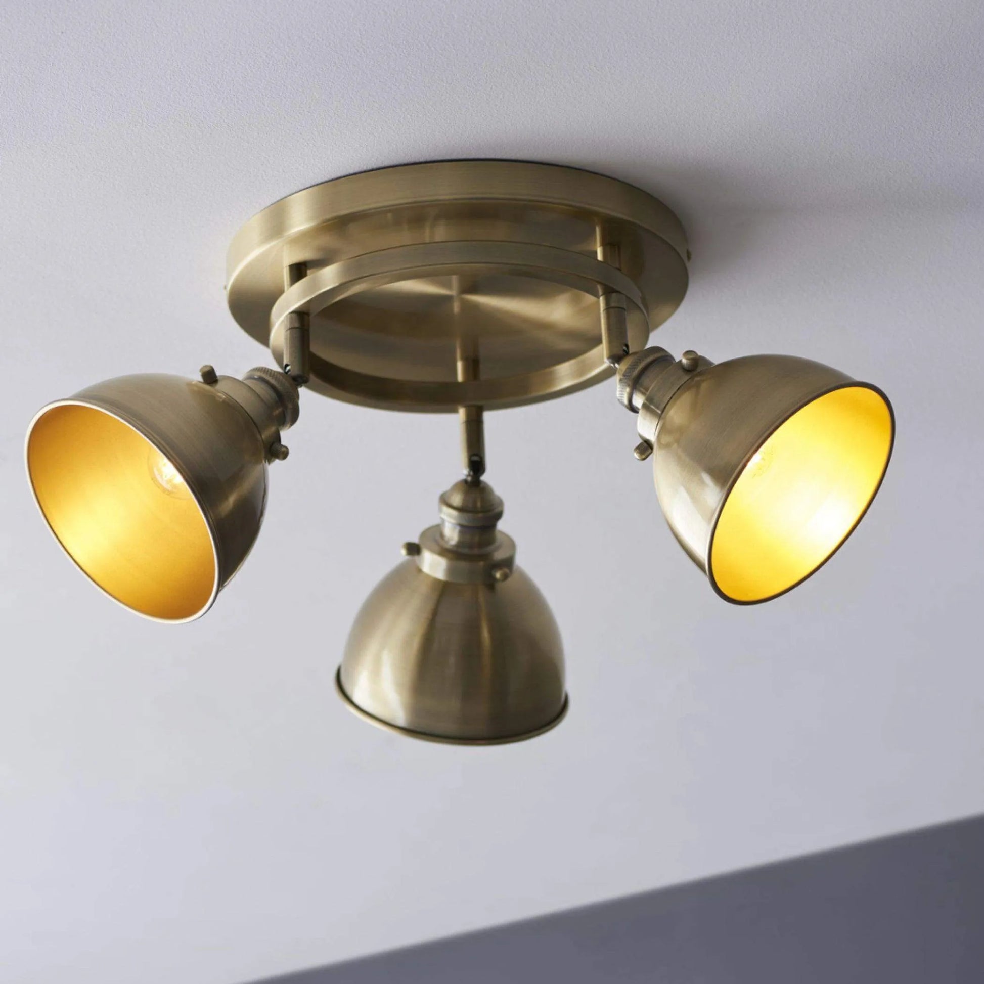 Antiqued Brass 3 Round Ceiling Light - The Farthing