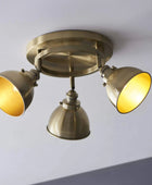 Antiqued Brass 3 Round Ceiling Light - The Farthing