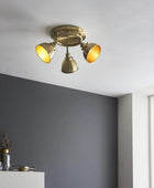 Antiqued Brass 3 Round Ceiling Light - The Farthing