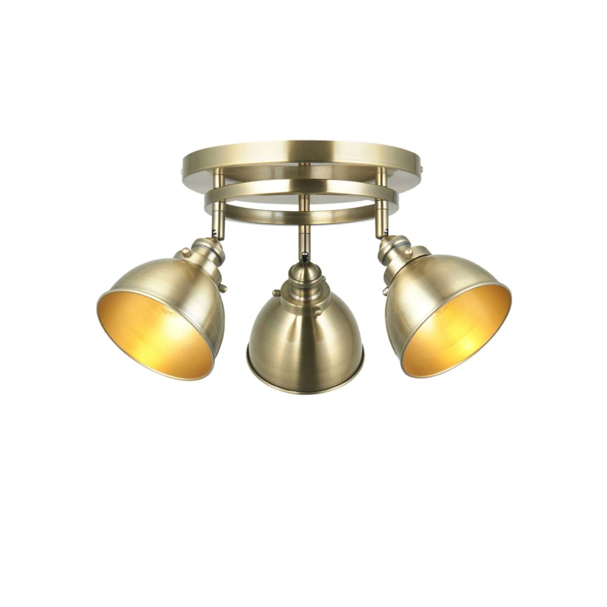 Antiqued Brass 3 Round Ceiling Light - The Farthing