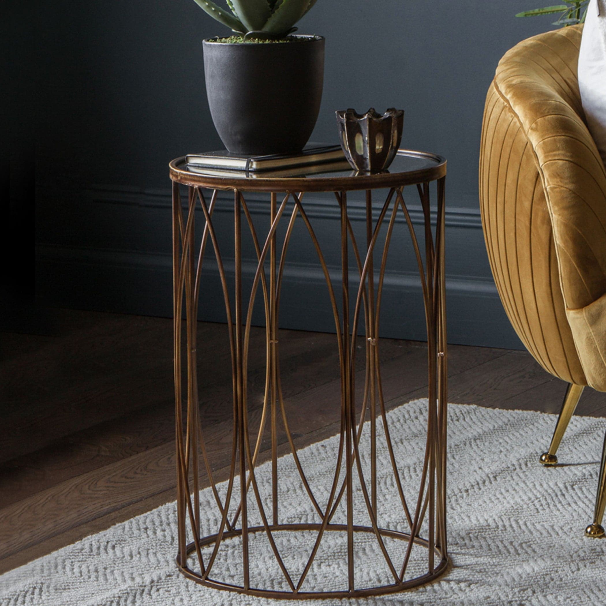 Antiqued Bronze and Aged Glass Side Table - The Farthing