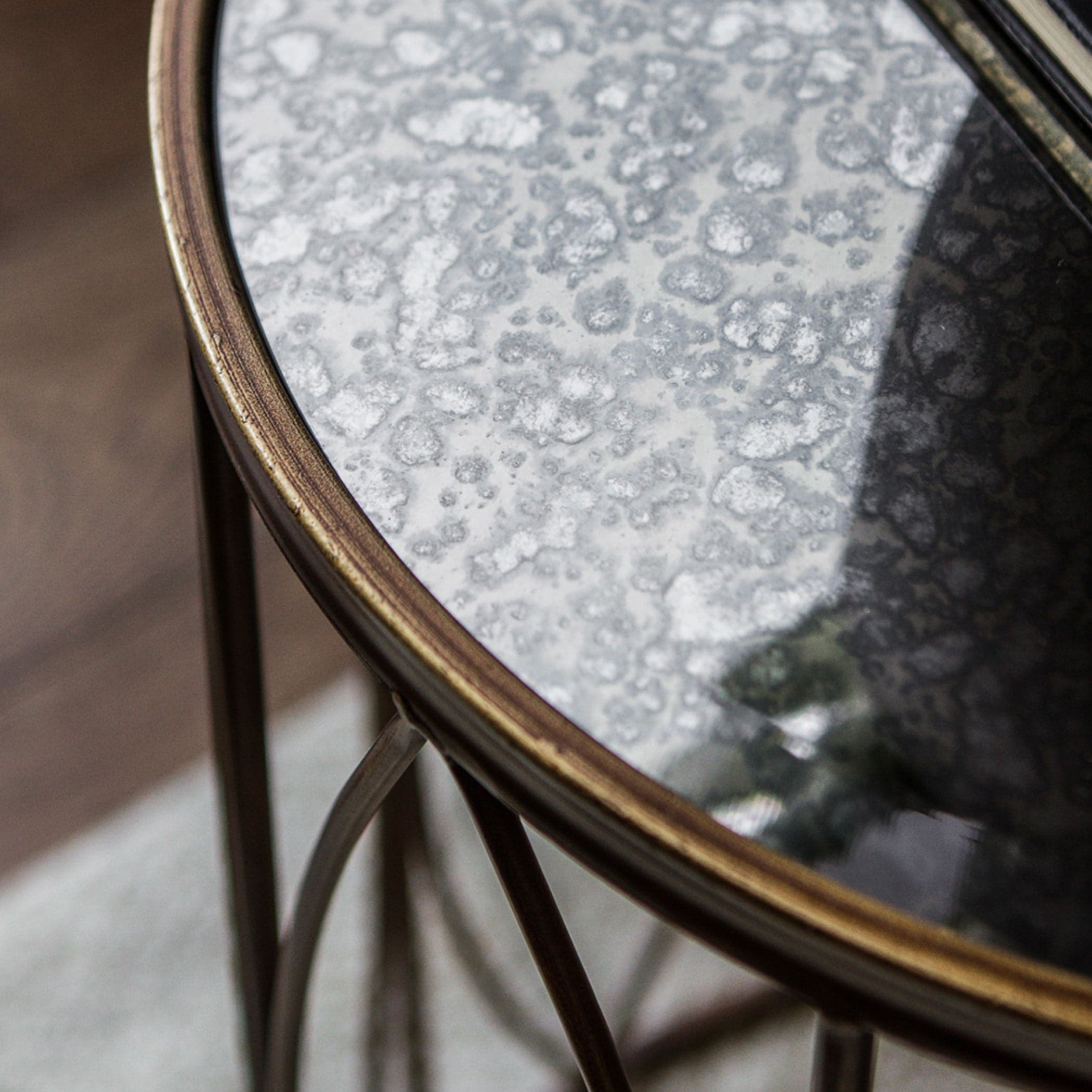 Antiqued Bronze and Aged Glass Side Table - The Farthing