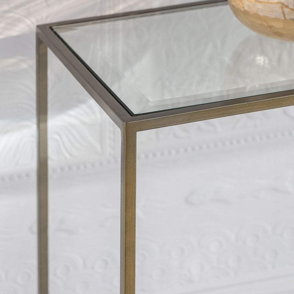 Antiqued Bronze Metal and Glass Console Table - The Farthing