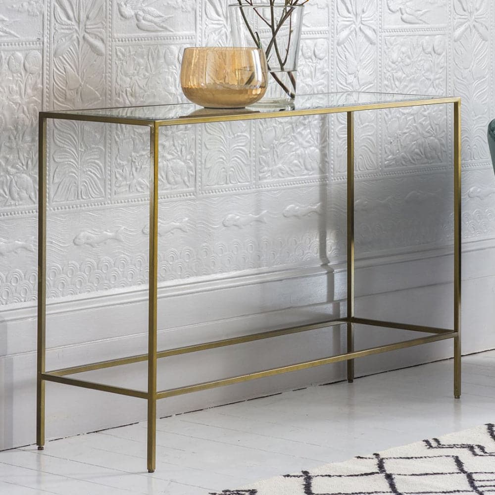 Antiqued Bronze Metal and Glass Console Table - The Farthing