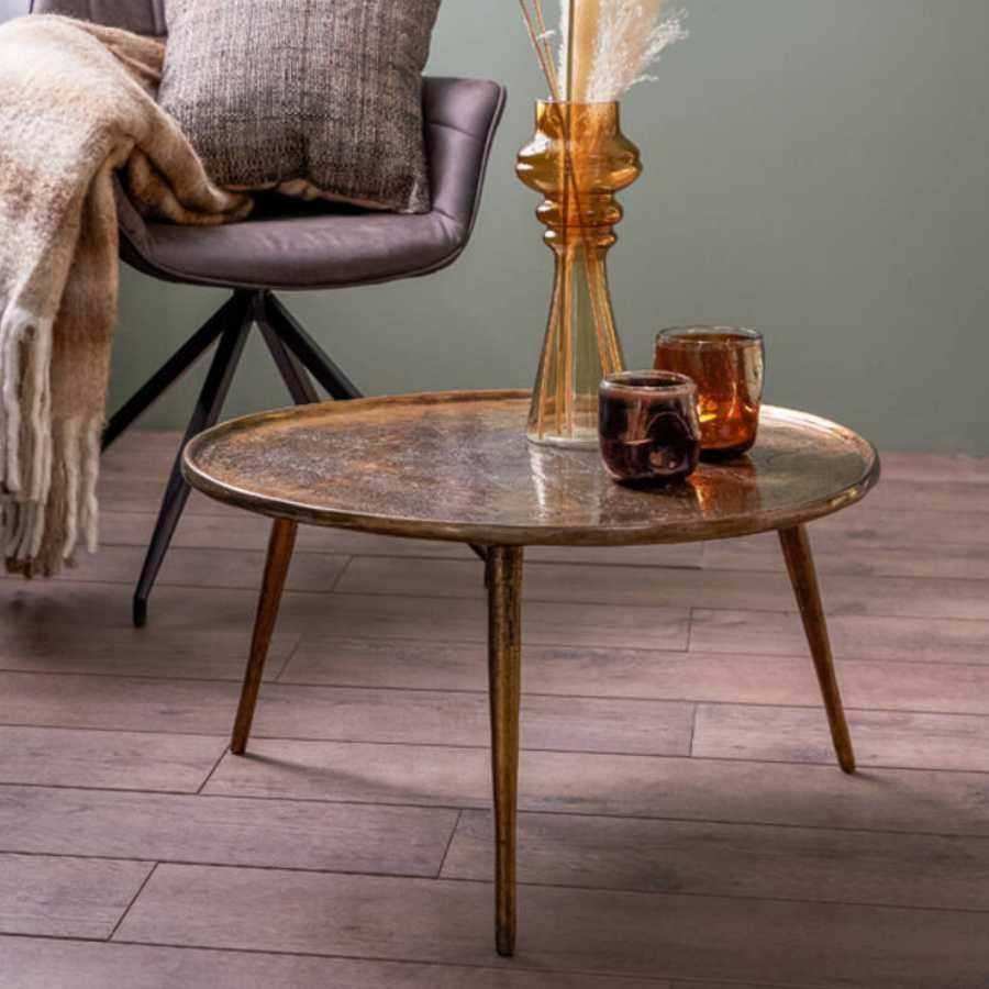 Antiqued Bronze Metal Round Coffee Table - The Farthing