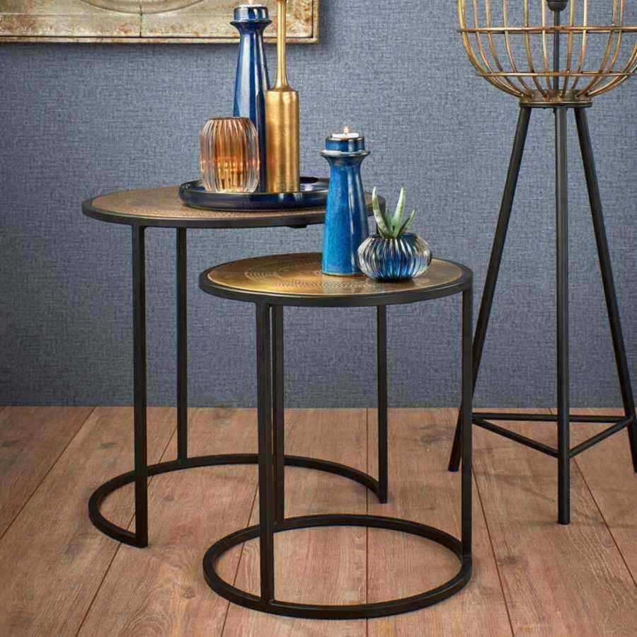Antiqued Bronze Topped Metal Nestling Table Set - The Farthing