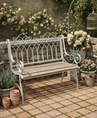 Antiqued Grey Metal & Wood Garden Bench