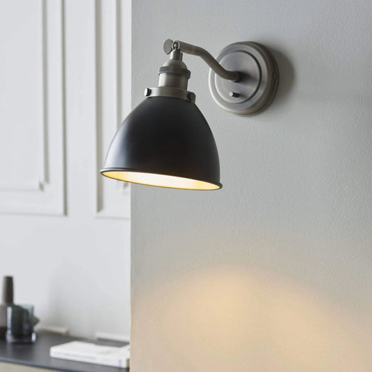 Antiqued Pewter & Black Dome Wall Light - The Farthing