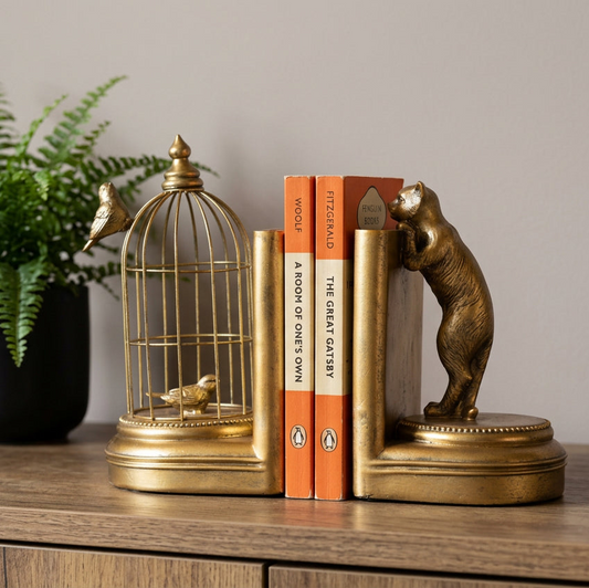 Antique Gold Curious Cat Bookends