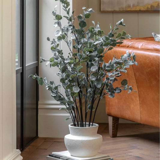 Artificial Eucalyptus Plant in White Ceramic Pot - The Farthing