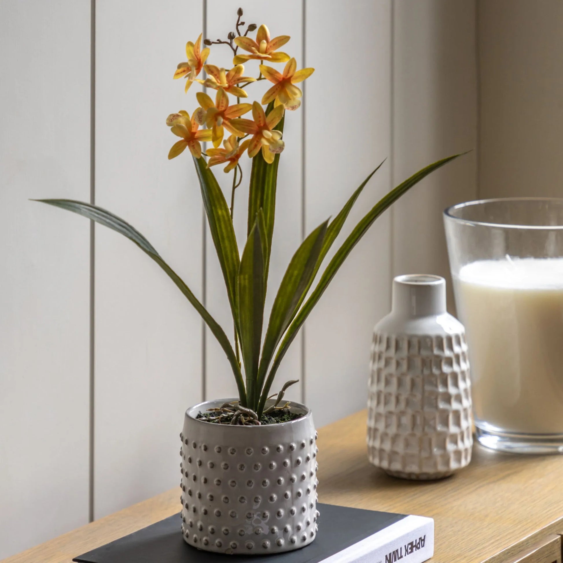 Artificial Orchid in White Ceramic Pot - The Farthing