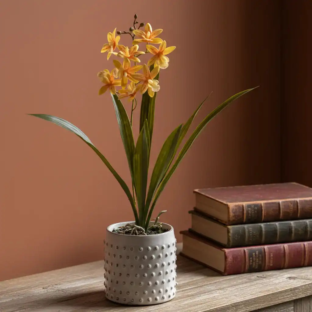 Artificial Orchid in White Ceramic Pot