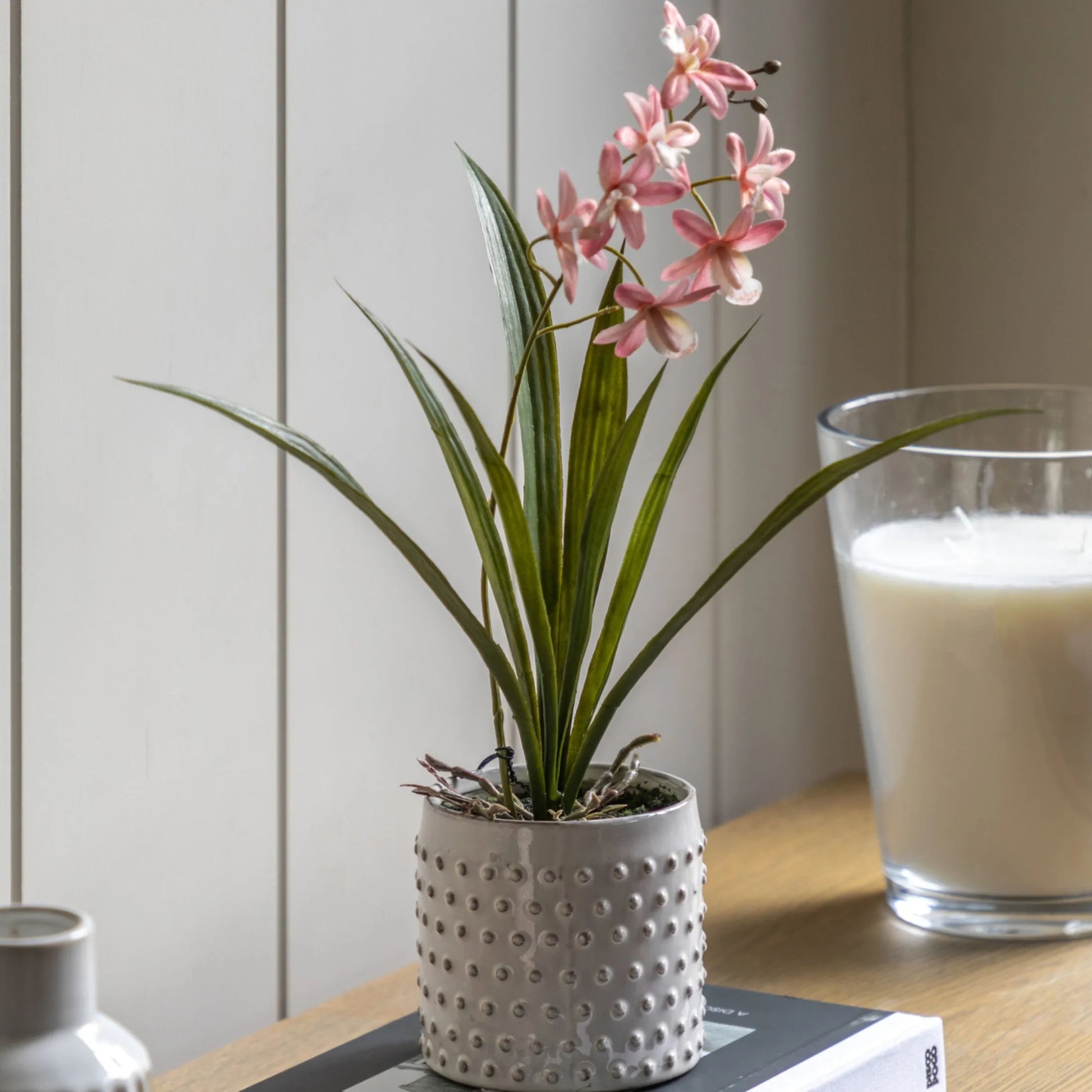 Artificial Pink Orchid in White Ceramic Pot - The Farthing