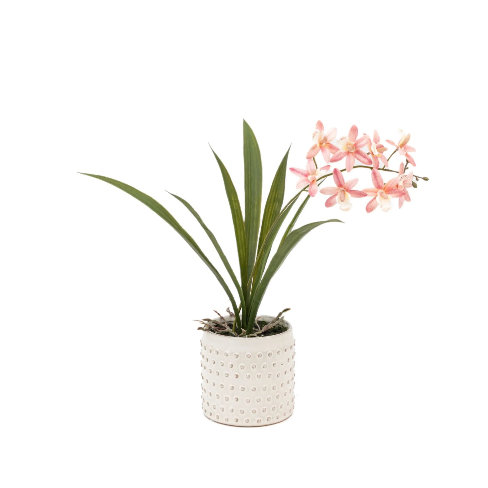 Artificial Pink Orchid in White Ceramic Pot - The Farthing