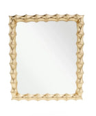 Gold-framed mirror with a textured design on a white background