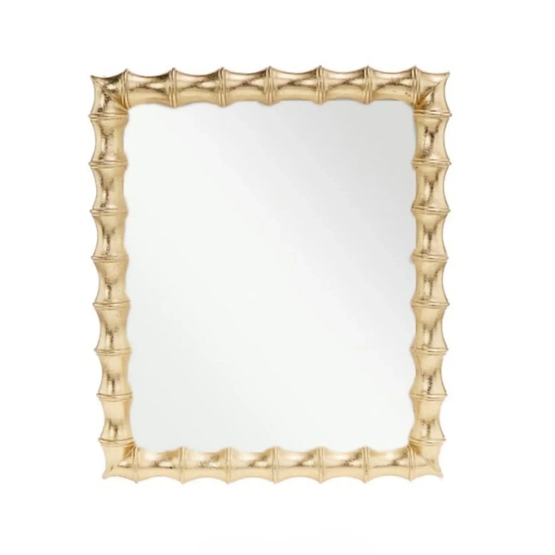 Gold-framed mirror with a textured design on a white background