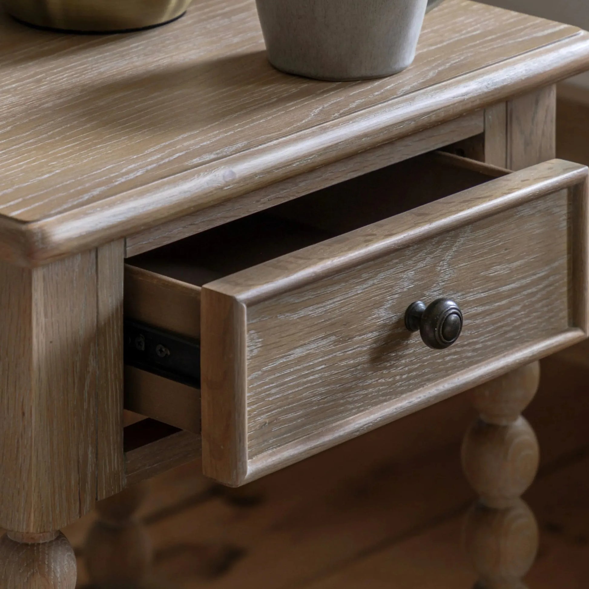 Beaded Edge Oak 1 Drawer Bedside Table - The Farthing