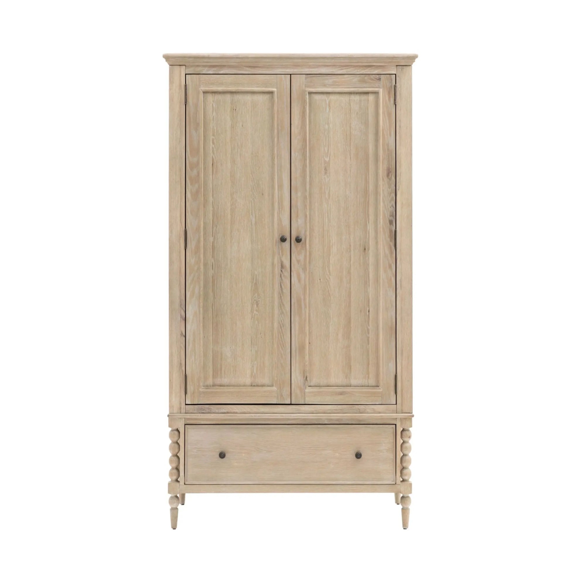 Beaded Edge Oak 2 Door 1 Drawer Wardrobe - The Farthing