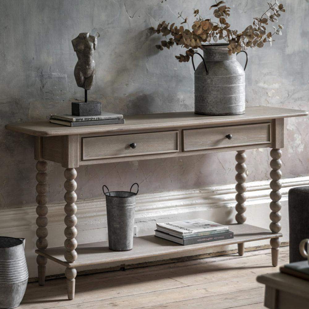 Beaded Edge Oak 2 Drawer Console Table - The Farthing