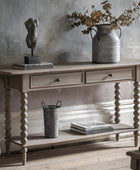 Beaded Edge Oak 2 Drawer Console Table - The Farthing