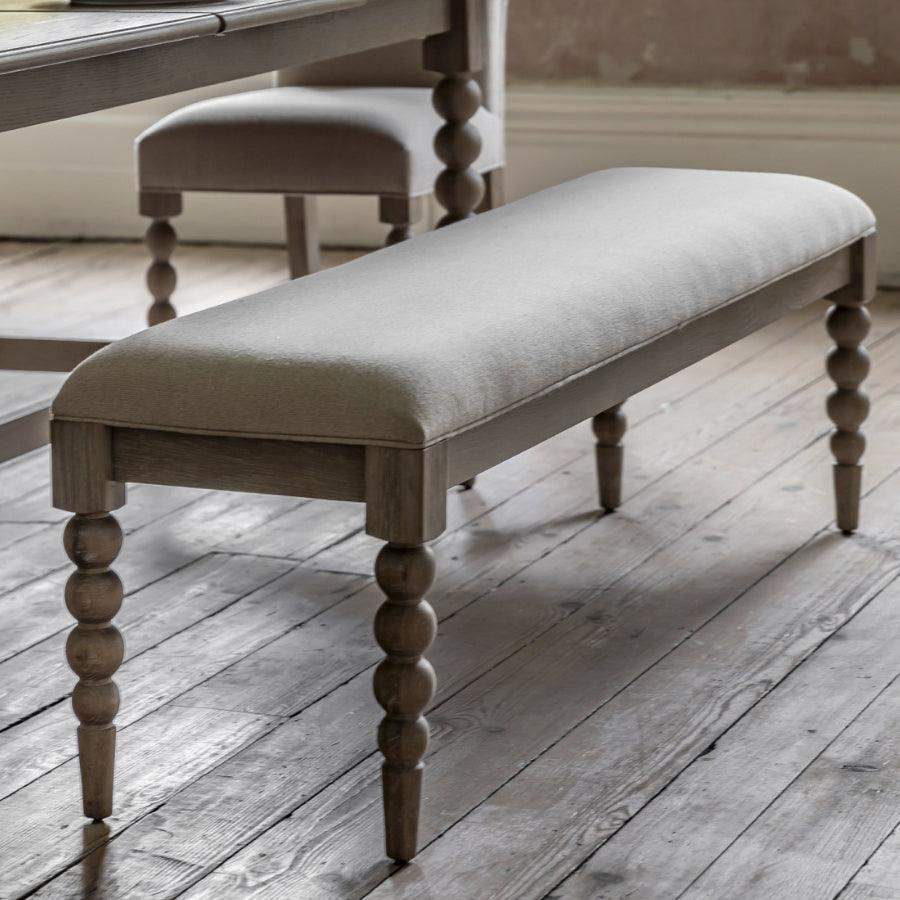 Beaded Edge Oak Dining Bench with Padded Fabric Top - The Farthing